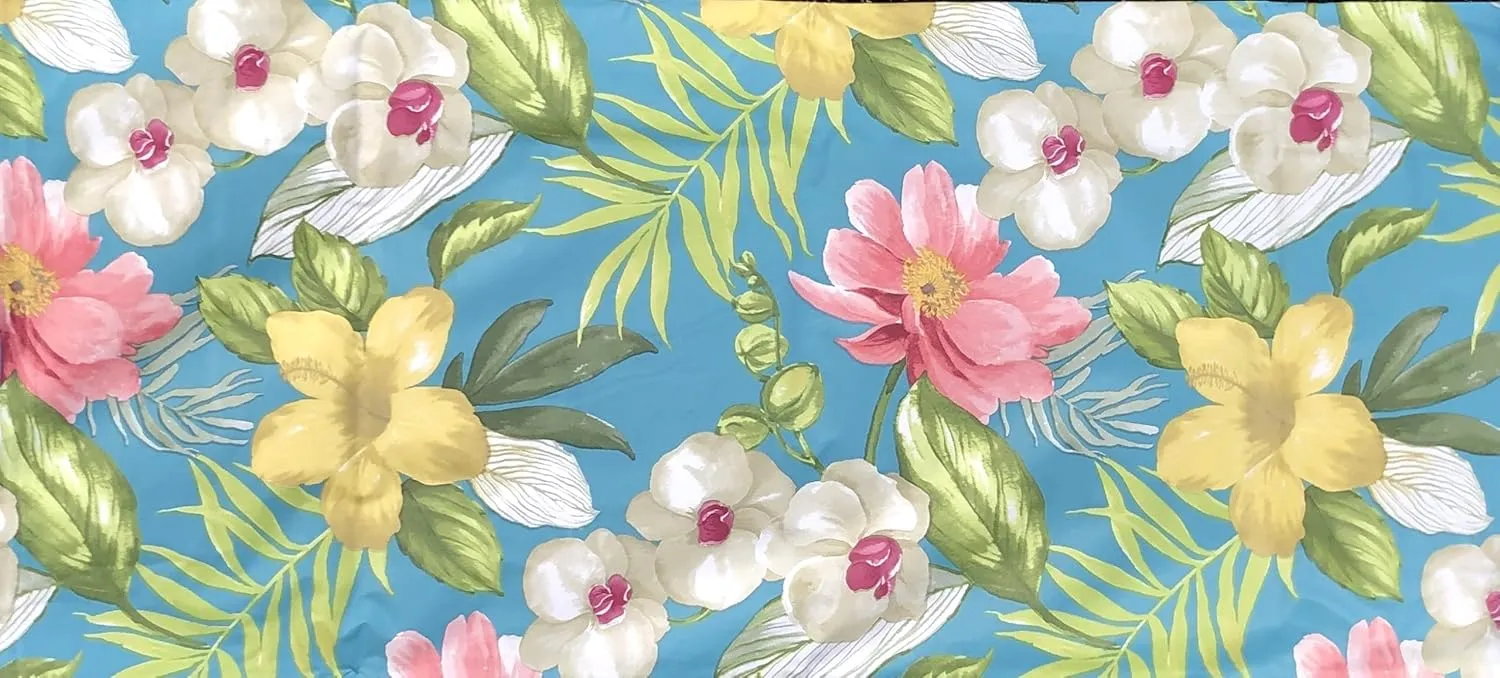 Elegant Tropical Rainforest Blossoming Orchids Floral on Blue Vinyl Flannel Back Tablecloth (52" x 52" Square)