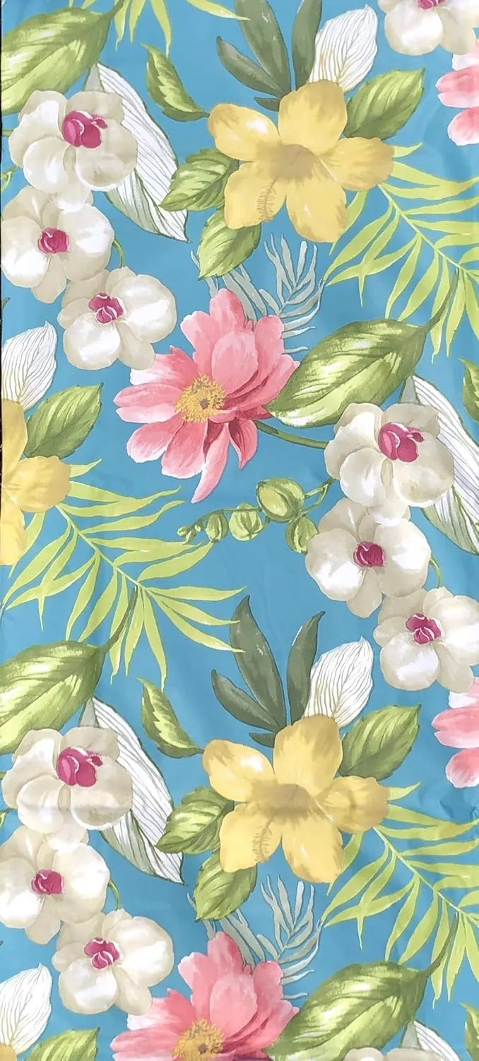 Elegant Tropical Rainforest Blossoming Orchids Floral on Blue Vinyl Flannel Back Tablecloth (52" x 52" Square)