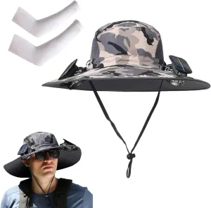 Eligiblek Wide Brim Solar Fan Outdoor Fishing Hat-Solar & USB Charging, Sun Hat with Solar Fan for Men & Women