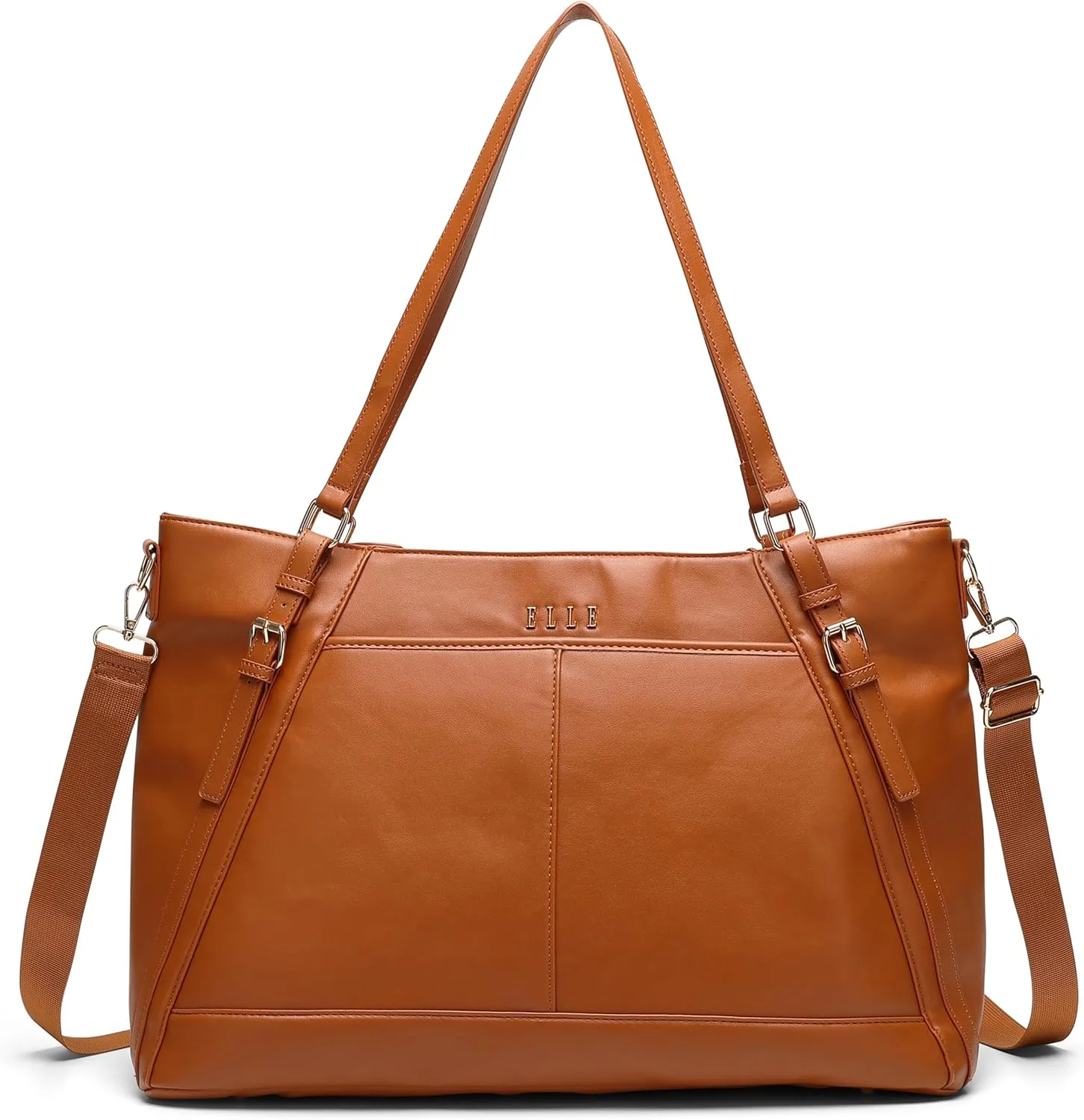 ELLE Leisure Luxe 33L Vegan Leather Weekender Tote Bag | Brown