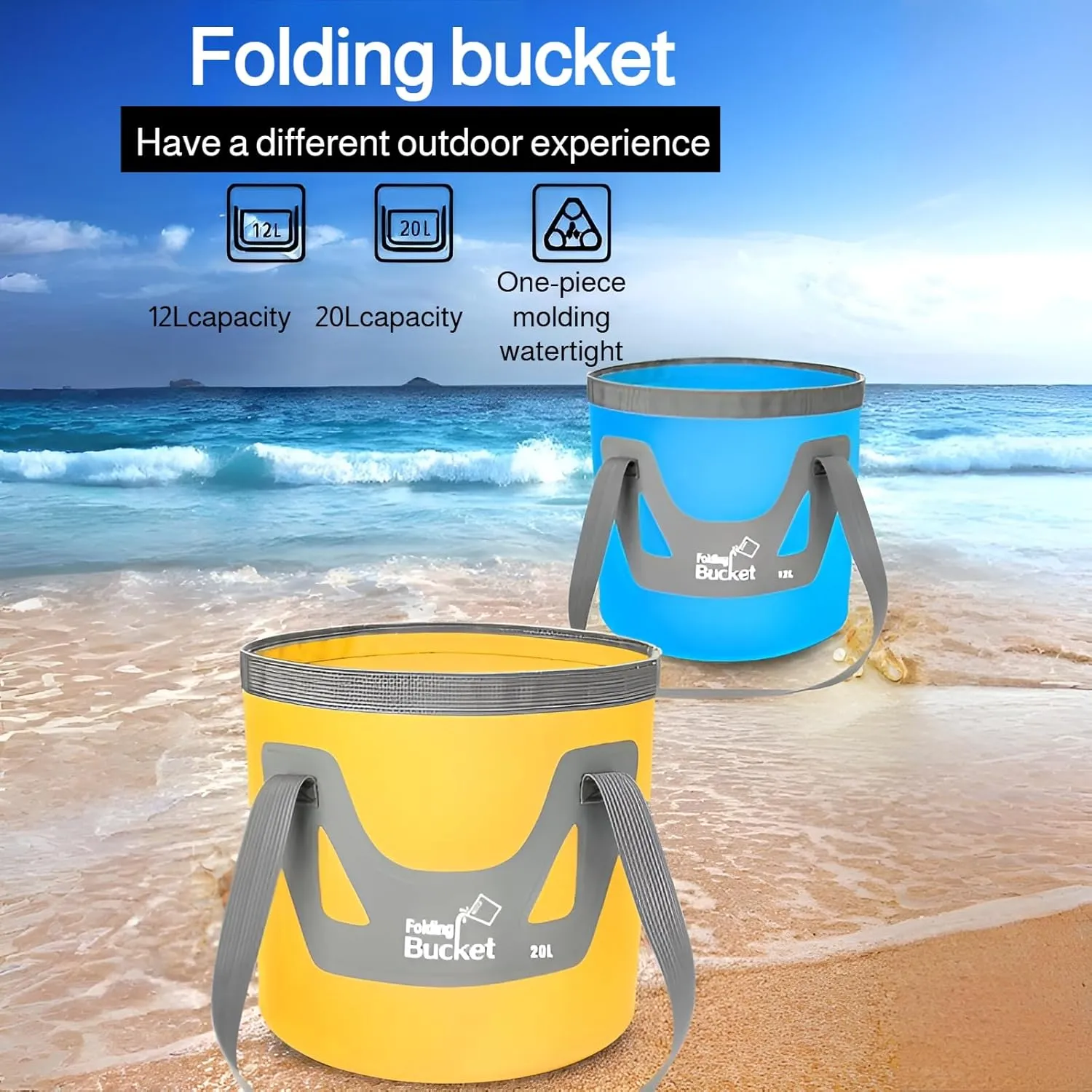 [Ellniges]Multi-Functional Collapsible Bucket with Wide Mouth - 12L/20L Foldable Design for Fishing, Cleaning, Disaster Preparedness & Vehicle Use, Ergonomic Handle, Quick-Dry Compact Storage Solution