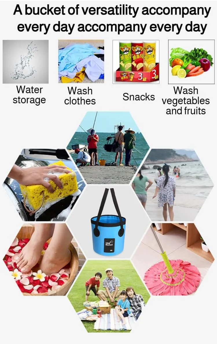 [Ellniges]Multi-Functional Collapsible Bucket with Wide Mouth - 12L/20L Foldable Design for Fishing, Cleaning, Disaster Preparedness & Vehicle Use, Ergonomic Handle, Quick-Dry Compact Storage Solution