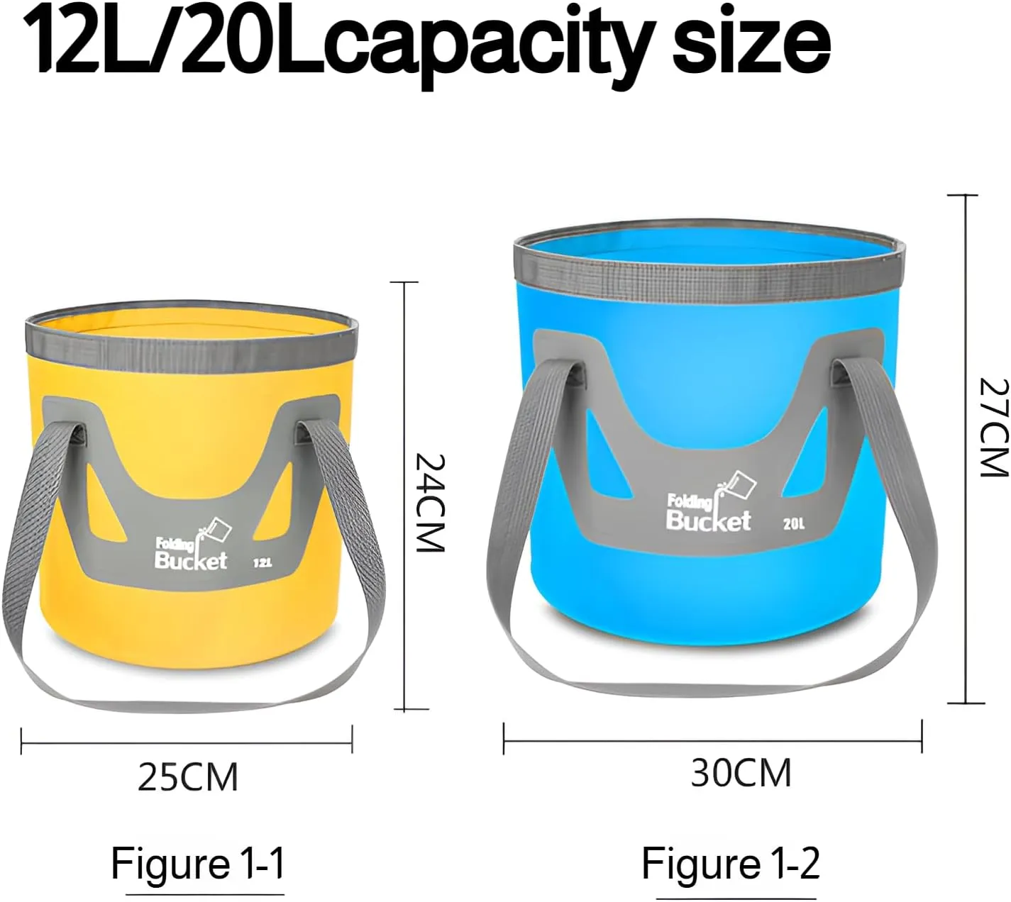 [Ellniges]Multi-Functional Collapsible Bucket with Wide Mouth - 12L/20L Foldable Design for Fishing, Cleaning, Disaster Preparedness & Vehicle Use, Ergonomic Handle, Quick-Dry Compact Storage Solution