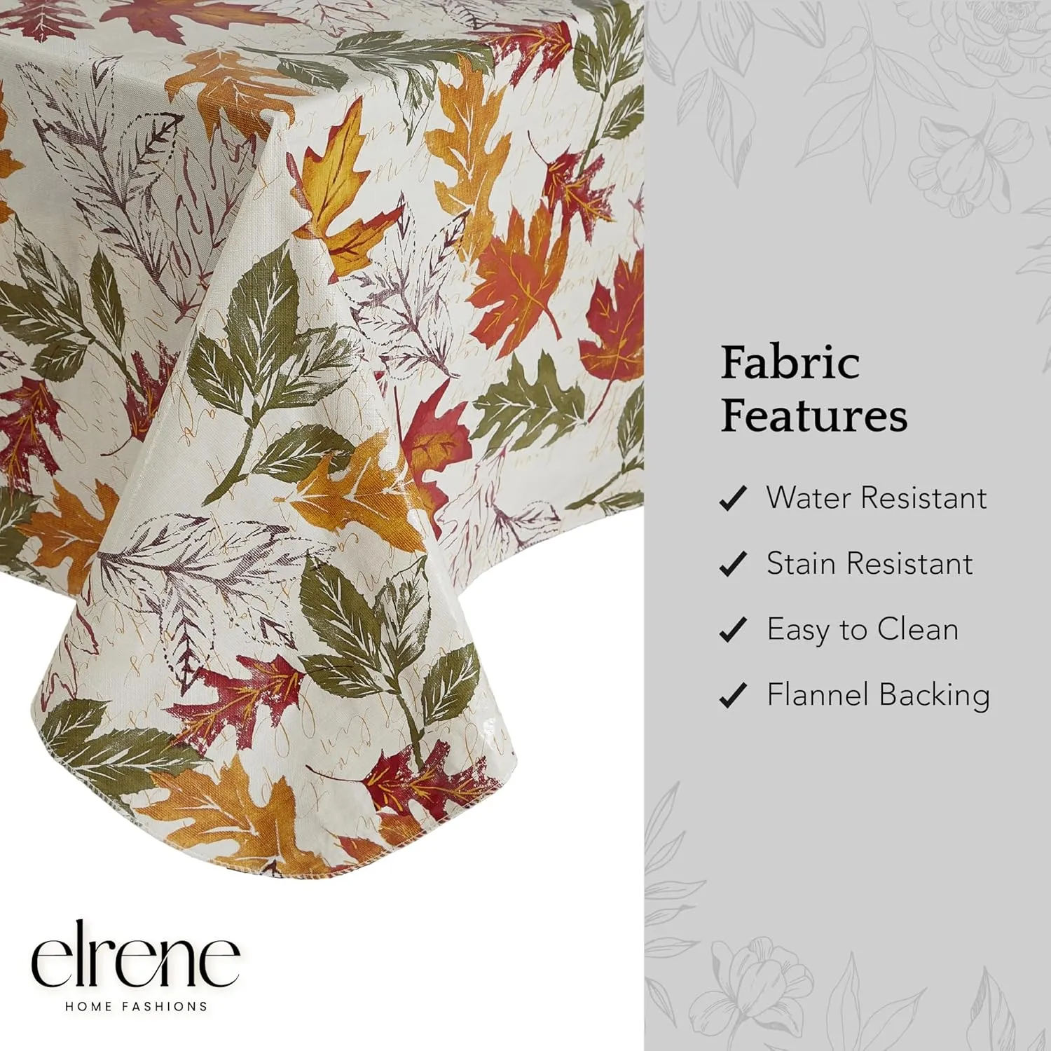 Elrene Home Fashions Harvest Vintage Leaves Water- and Stain-Resistant Vinyl Tablecloth with Flannel Backing, 60"x102" Rectangle