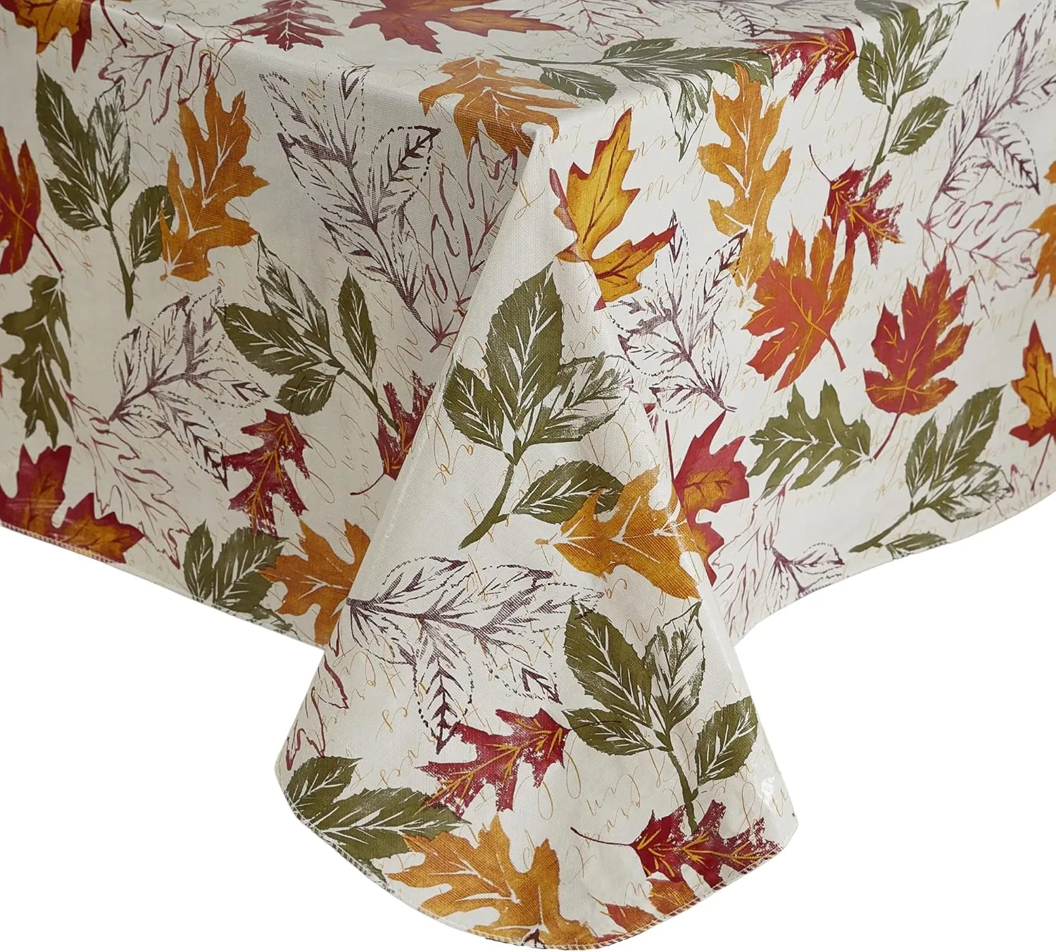 Elrene Home Fashions Harvest Vintage Leaves Water- and Stain-Resistant Vinyl Tablecloth with Flannel Backing, 60"x102" Rectangle