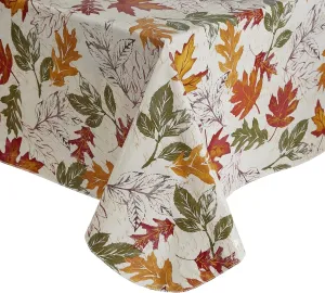 Elrene Home Fashions Harvest Vintage Leaves Water- and Stain-Resistant Vinyl Tablecloth with Flannel Backing, 60"x102" Rectangle