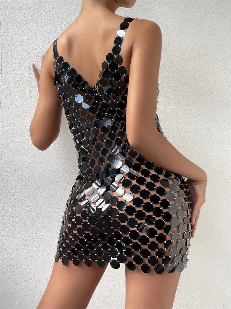 Embellished mini dress, Black Discs, Fashionable Dress