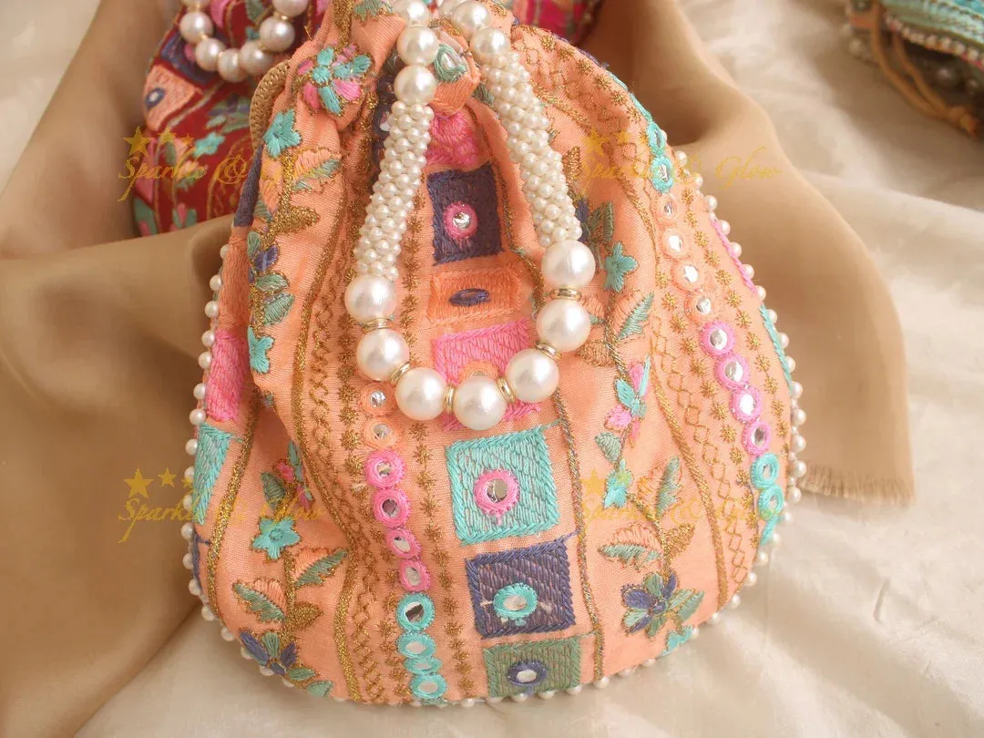 Embroidered Potli Bag 8x8 with Mirror Work