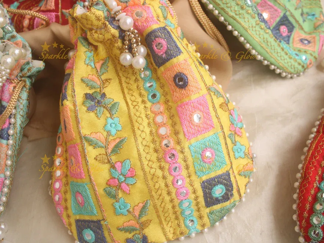 Embroidered Potli Bag 8x8 with Mirror Work