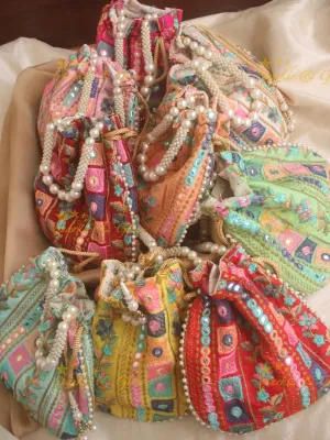 Embroidered Potli Bag 8x8 with Mirror Work