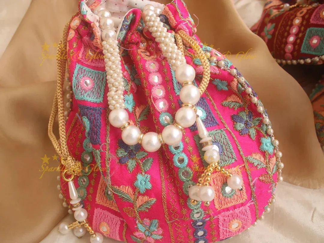 Embroidered Potli Bag 8x8 with Mirror Work