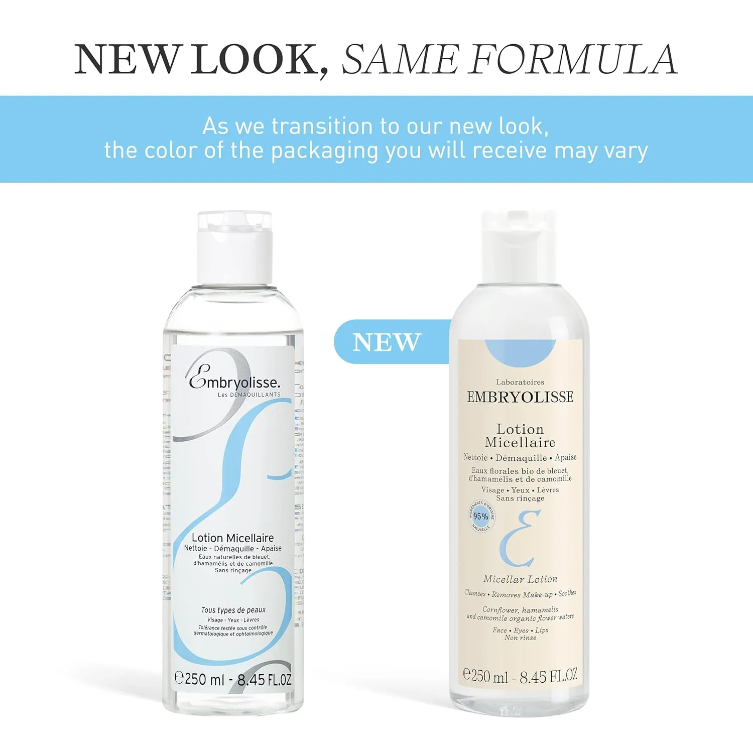 Embryolisse Micellar Lotion Makeup Remover for Sensitive Skin, Gentle Cleansing and Toning Floral Water with Chamomile, Cornflower & Witch Hazel, No-Rinse