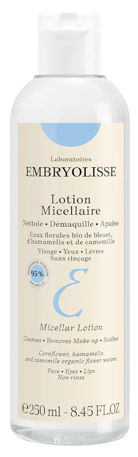 Embryolisse Micellar Lotion Makeup Remover for Sensitive Skin, Gentle Cleansing and Toning Floral Water with Chamomile, Cornflower & Witch Hazel, No-Rinse