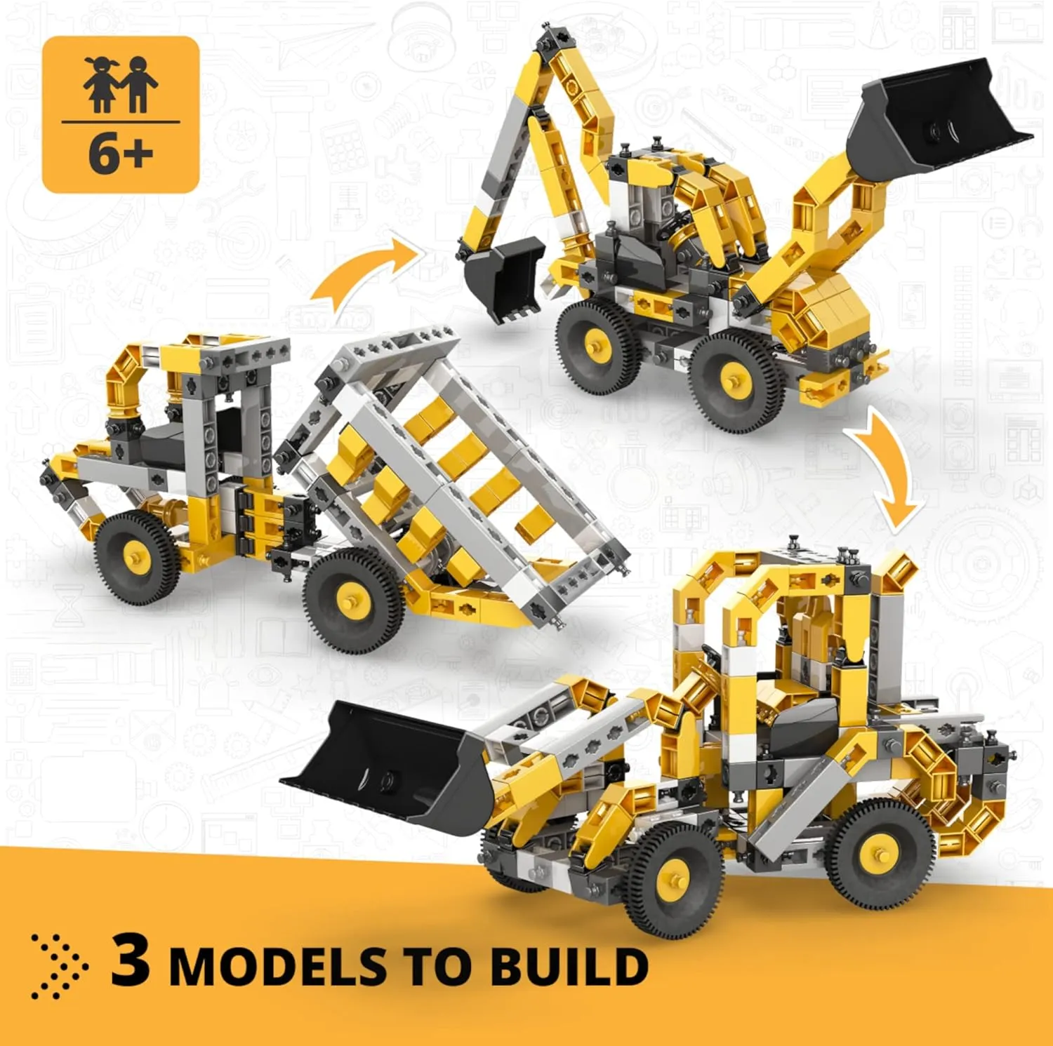 Engino Creative Builder- Backhoe Loader- 3-in-1, Educational Toys for Kids 6 , Engineering Kit for Young Inventors, STEM Kits, Gifts for Boys & Girls
