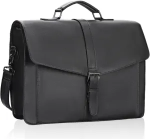 ESTARER Men's Leather Briefcase 17.3 Inch Laptop Computer Bag for Office/Business/Travel, Large Satchel Professional Leather Messenger Shoulder Bag, Black
