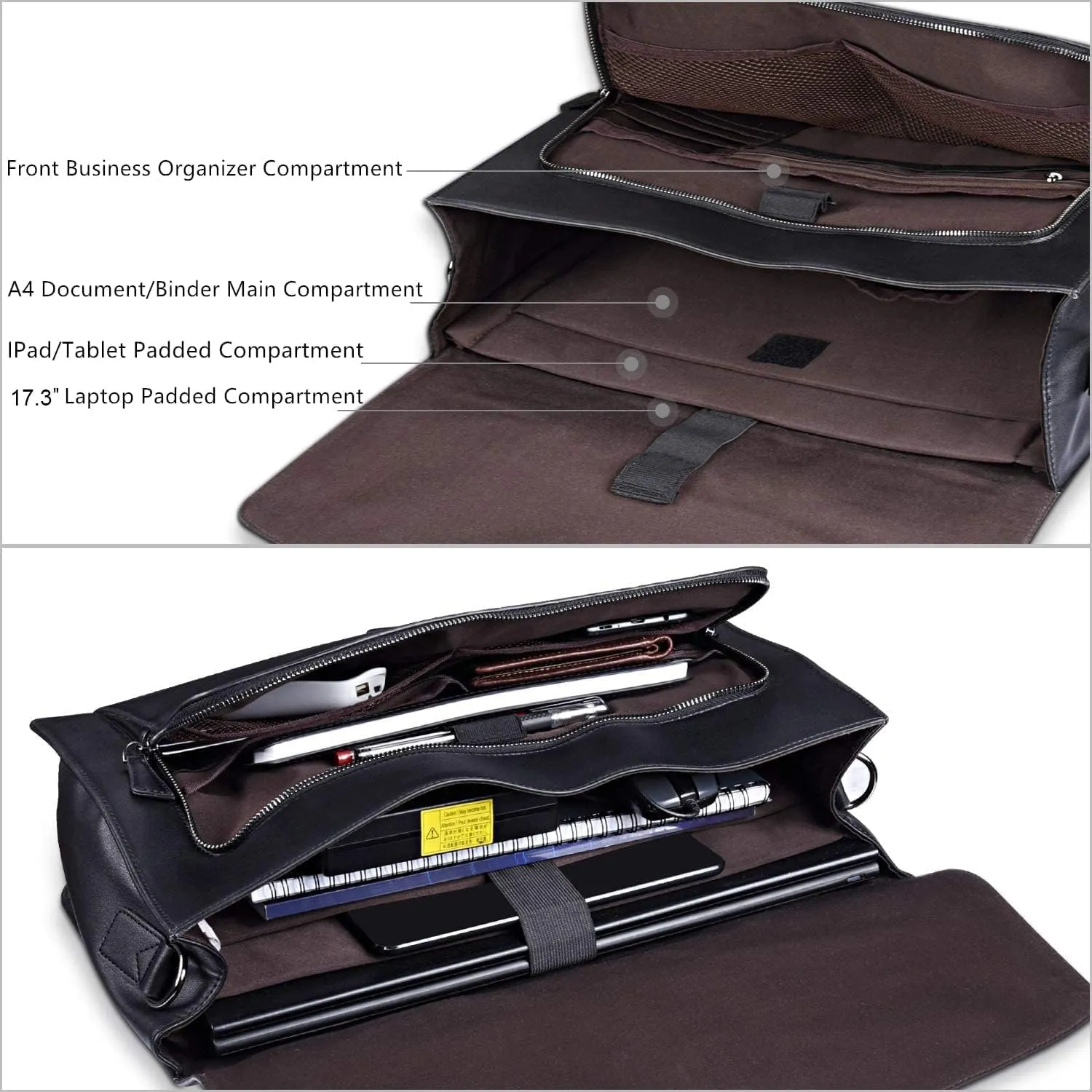 ESTARER Men's Leather Briefcase 17.3 Inch Laptop Computer Bag for Office/Business/Travel, Large Satchel Professional Leather Messenger Shoulder Bag, Black