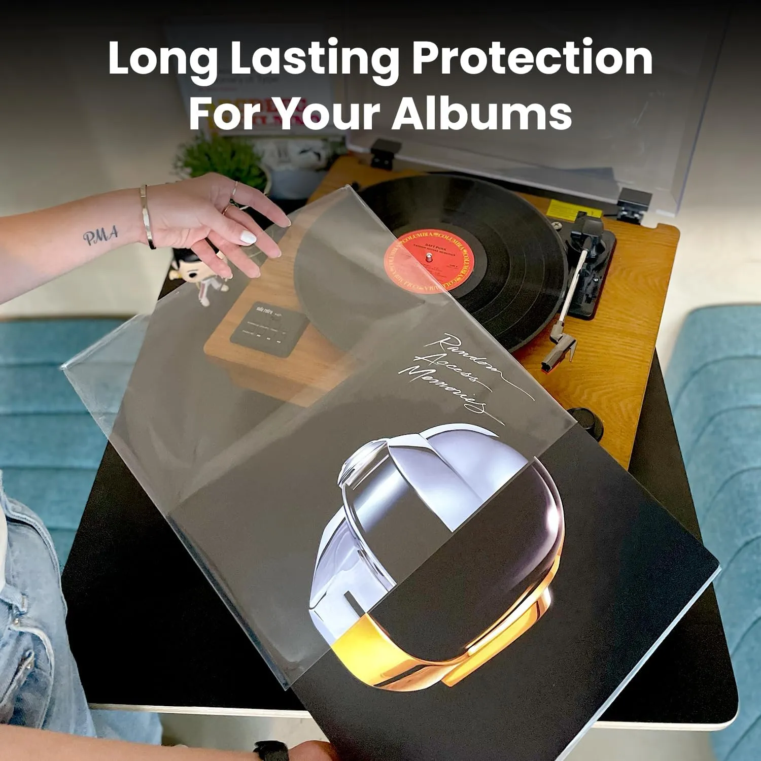 EVEO 100 Vinyl Record Sleeves Outer – Crystal Clear Outer Vinyl Sleeves LP Album Covers 12.75"x12.75" | Perfect Fit Protective 3 Mil Protection for Single & Double LPs - Archival Quality