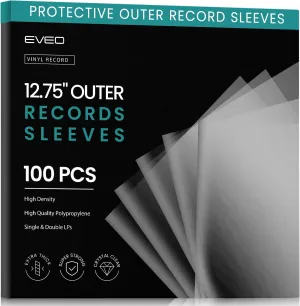 EVEO 100 Vinyl Record Sleeves Outer – Crystal Clear Outer Vinyl Sleeves LP Album Covers 12.75"x12.75" | Perfect Fit Protective 3 Mil Protection for Single & Double LPs - Archival Quality