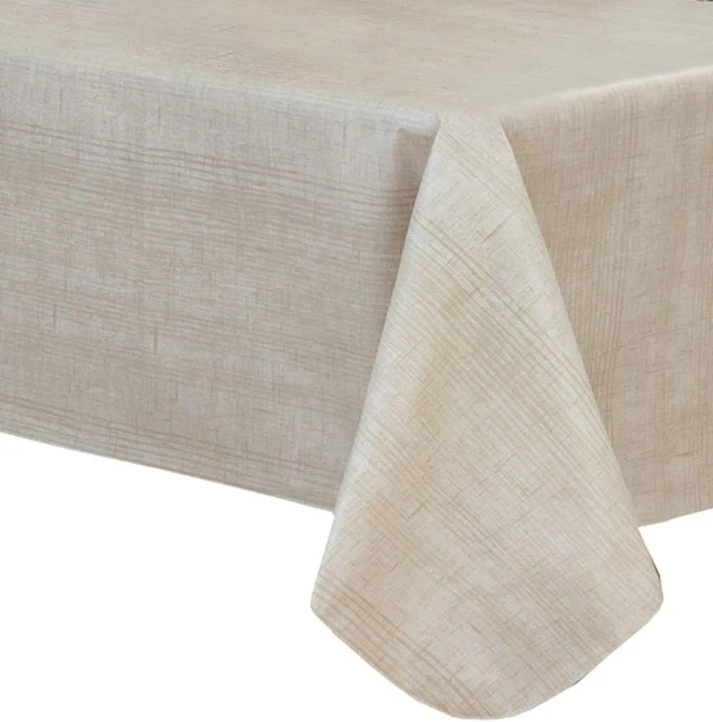 EVERYDAY LUXURIES Sonoma Crosshatch Texture Print Flannel Backed 60" x 102" Oblong (Rectangle), Natural Vinyl Tablecloth