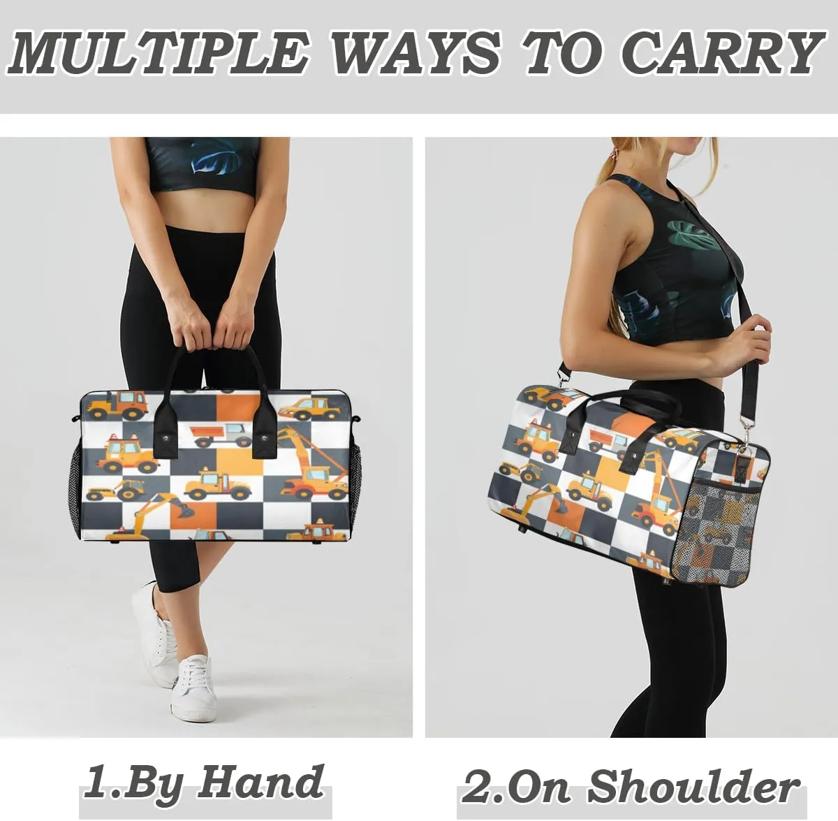 Excavator Travel Duffle Bag for Women Men Foldable Waterproof Weekender Bag Carry on Tote for Overnight Sports Gym Tractor Machinery Trucks