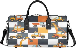 Excavator Travel Duffle Bag for Women Men Foldable Waterproof Weekender Bag Carry on Tote for Overnight Sports Gym Tractor Machinery Trucks