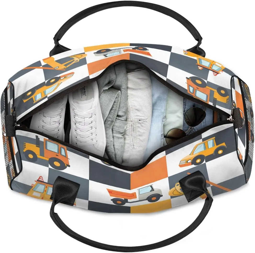 Excavator Travel Duffle Bag for Women Men Foldable Waterproof Weekender Bag Carry on Tote for Overnight Sports Gym Tractor Machinery Trucks