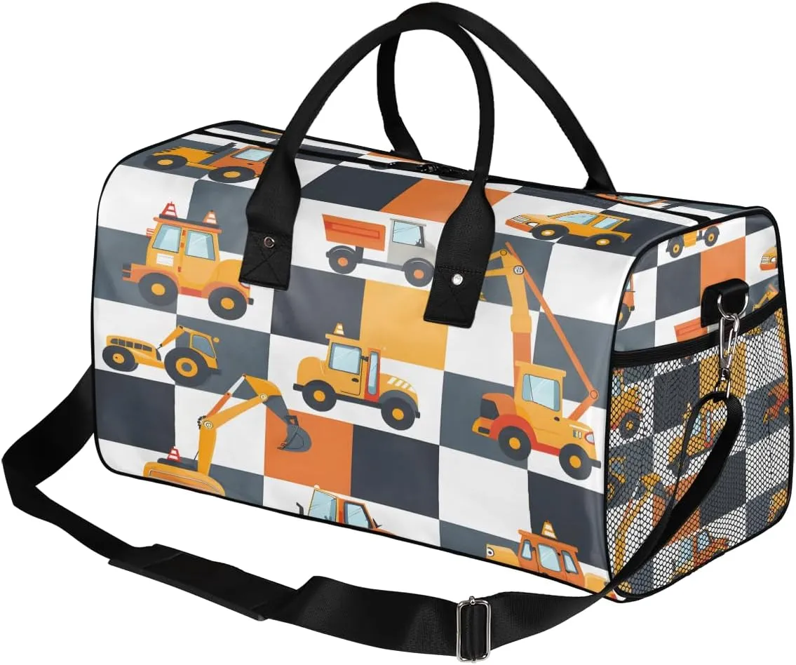 Excavator Travel Duffle Bag for Women Men Foldable Waterproof Weekender Bag Carry on Tote for Overnight Sports Gym Tractor Machinery Trucks