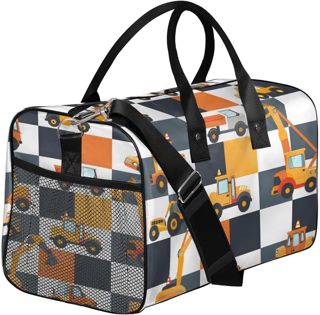 Excavator Travel Duffle Bag for Women Men Foldable Waterproof Weekender Bag Carry on Tote for Overnight Sports Gym Tractor Machinery Trucks
