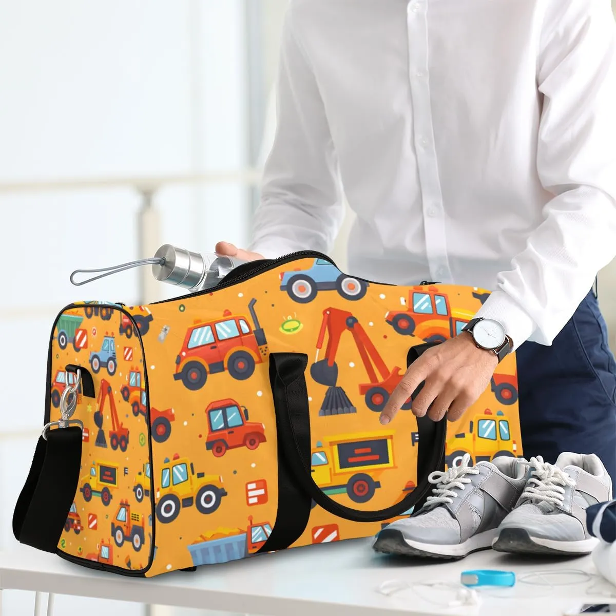 Excavator Trucks Travel Duffle Bag for Women Men Gym Duffel Foldable Bag Waterproof Weekender Bulldozer Machinery Duffle Tote