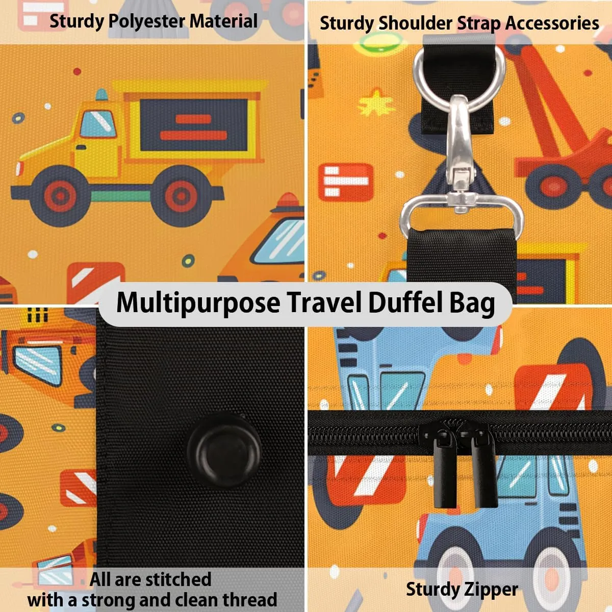 Excavator Trucks Travel Duffle Bag for Women Men Gym Duffel Foldable Bag Waterproof Weekender Bulldozer Machinery Duffle Tote
