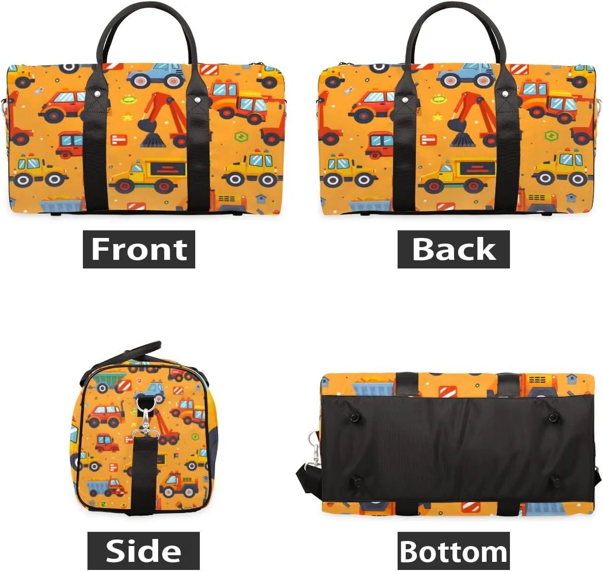 Excavator Trucks Travel Duffle Bag for Women Men Gym Duffel Foldable Bag Waterproof Weekender Bulldozer Machinery Duffle Tote