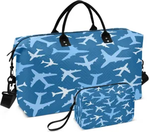 Exnundod Blue Airplanes in The Sky Travel Duffel Bags for Women Sports Gym Bag Weekender Carry On Tote Overnight Luggage Duffle Bags