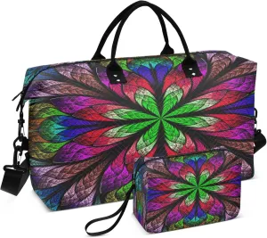 Exnundod Women Weekender Bags Magic Floral Leaves Travel Duffel Bags Carry On Overnight Bag Colorful Large Hospital Tote Luggage