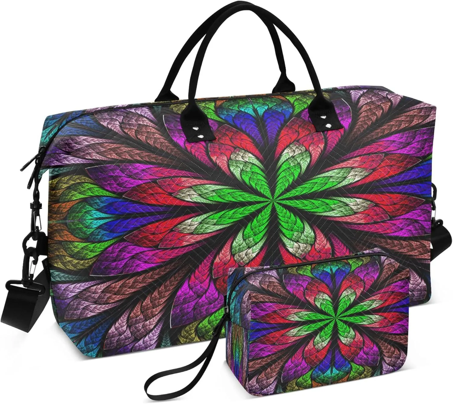 Exnundod Women Weekender Bags Magic Floral Leaves Travel Duffel Bags Carry On Overnight Bag Colorful Large Hospital Tote Luggage