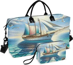 Exnundod Women Weekender Bags Sea Sailboat Seagull Travel Duffel Bags Carry On Overnight Bag Large Hospital Tote Luggage