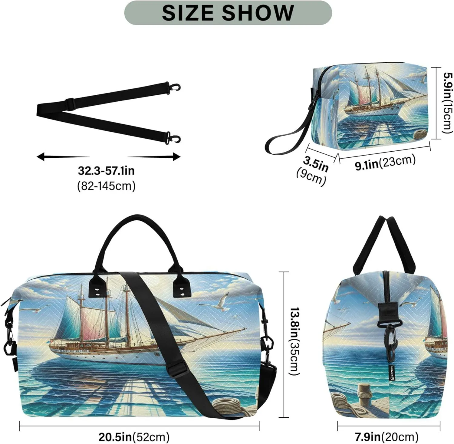 Exnundod Women Weekender Bags Sea Sailboat Seagull Travel Duffel Bags Carry On Overnight Bag Large Hospital Tote Luggage