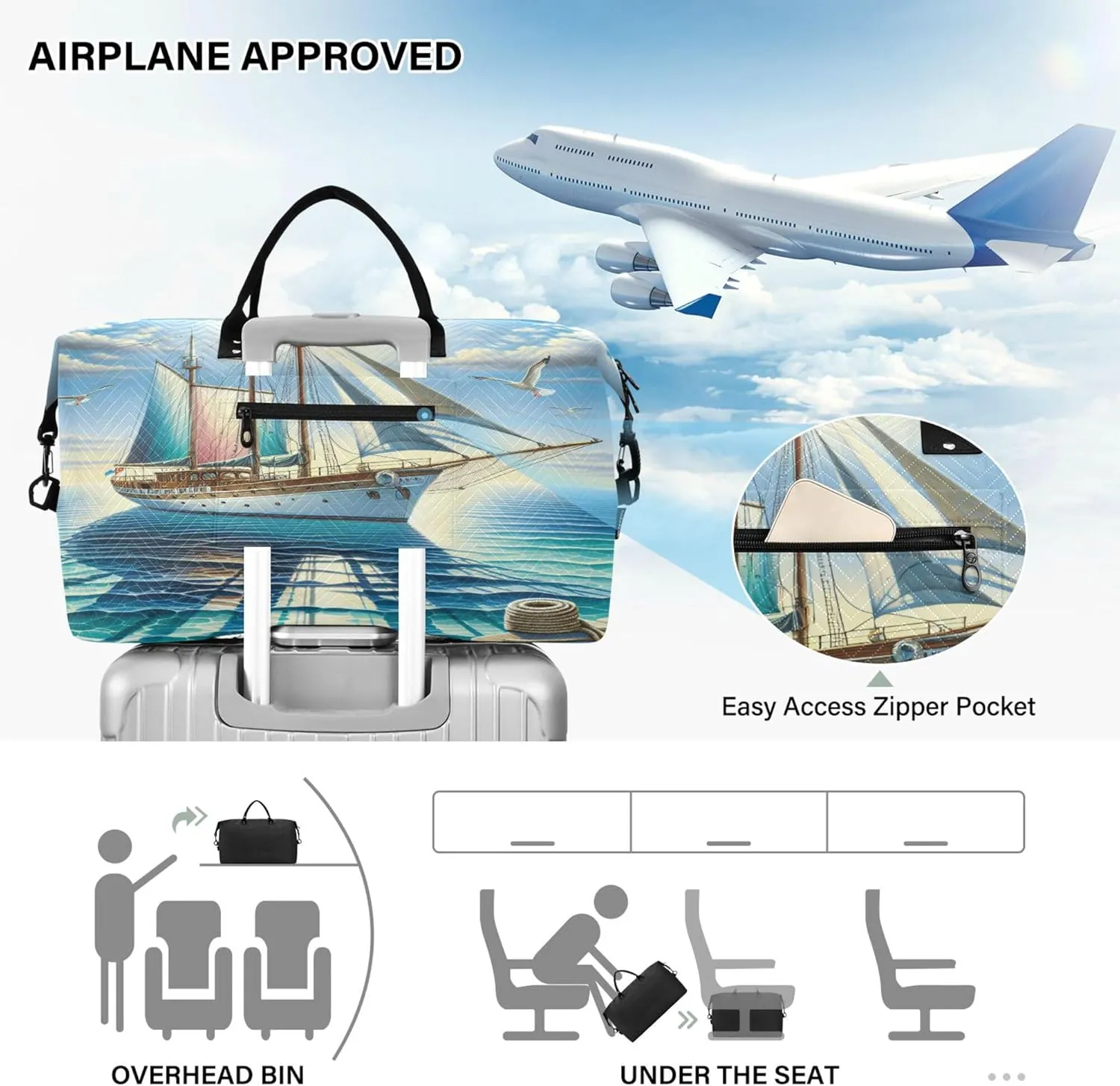 Exnundod Women Weekender Bags Sea Sailboat Seagull Travel Duffel Bags Carry On Overnight Bag Large Hospital Tote Luggage