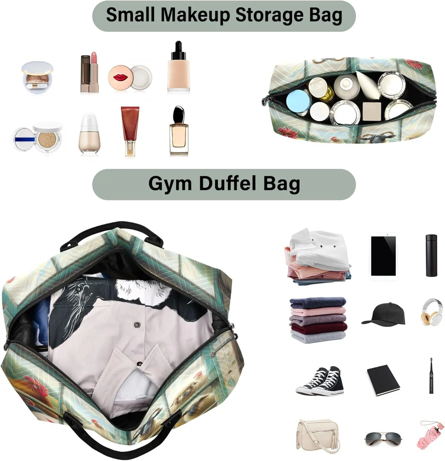 Exnundod Women Weekender Bags Vintage Window Farm Livestock Travel Duffel Bags Carry On Overnight Bag Sheep Cock Pig Large Hospital Tote Luggage