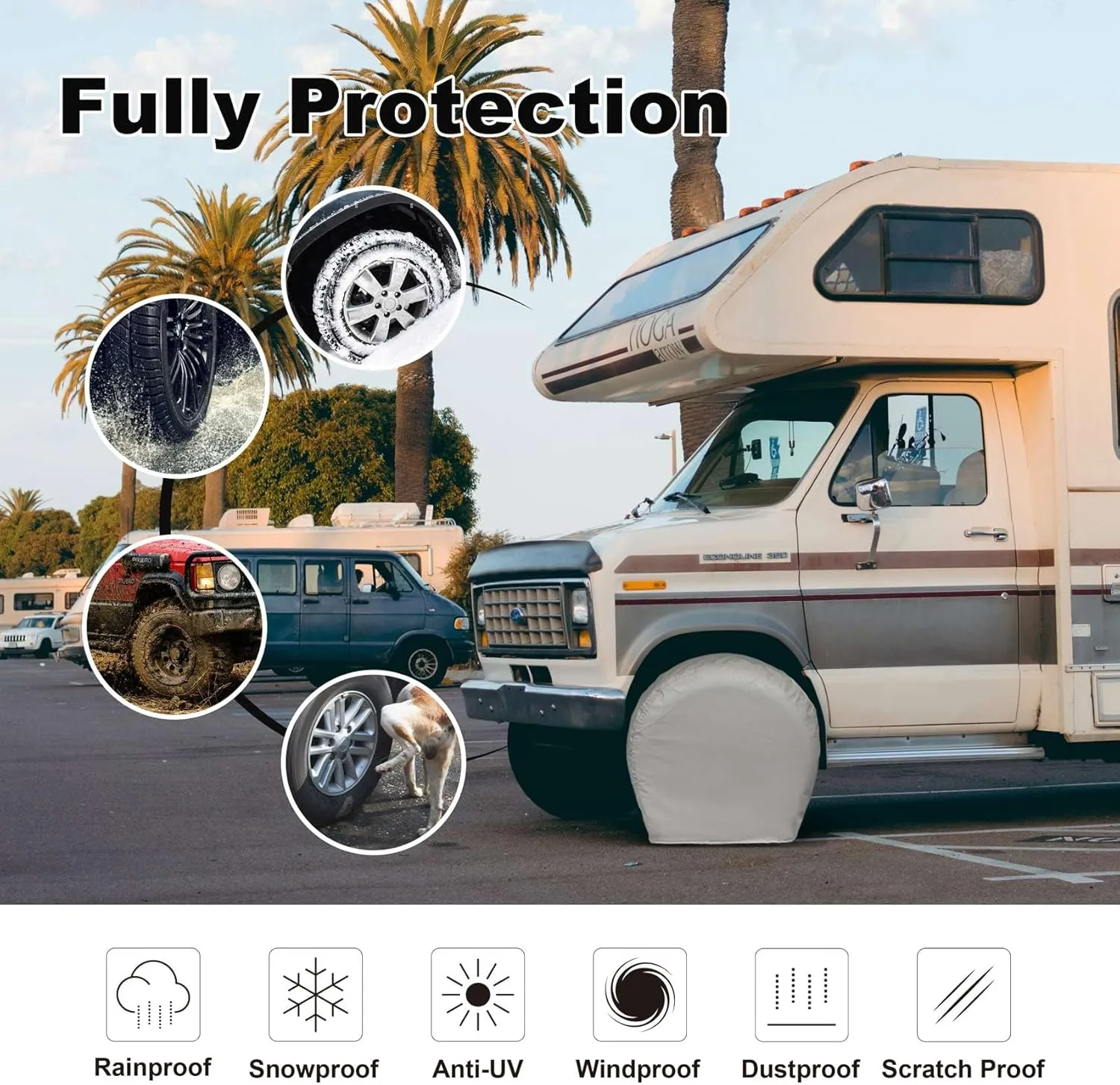 Explore Land Tire Covers 4 Pack - Tough Wheel Protector for Truck, SUV, Trailer, Camper, RV Universal Fits Tire Diameters 23-25.75 inches, Charcoal