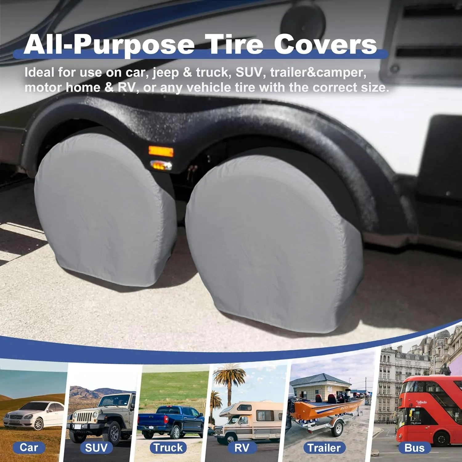 Explore Land Tire Covers 4 Pack - Tough Wheel Protector for Truck, SUV, Trailer, Camper, RV Universal Fits Tire Diameters 23-25.75 inches, Charcoal