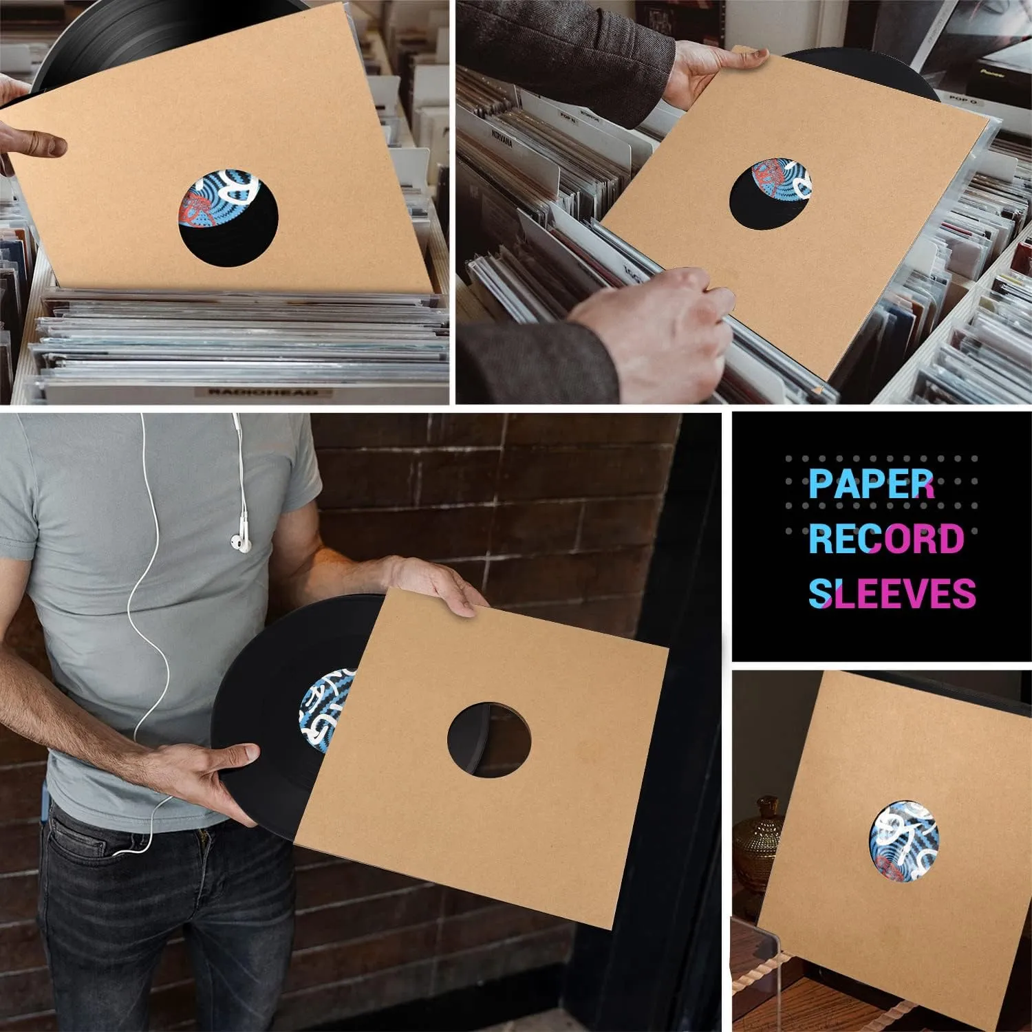 Facmogu 10PCS 12in Vinyl Record LP Jackets,Thick 350gsm Cardboard Vinyl Record Covers with Kraft Finish, Album Covers Record Jacket, Blank Album Jackets for Records Inner & Outer Sleeves (Brown)