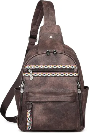 FADEON Sling Bag for Women Large Crossbody Purse Sling Backpack PU Leather Designer Anti Theft Sling Bags 4 RFID Card Slot