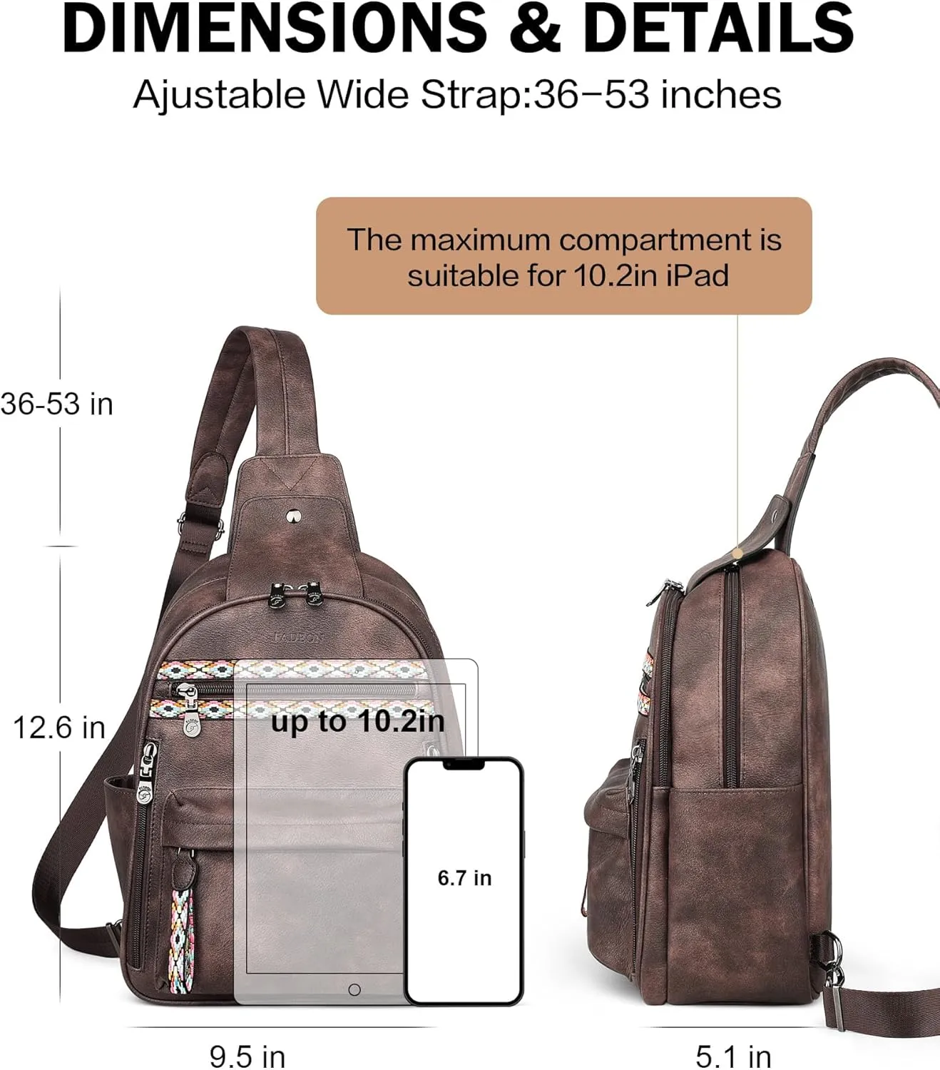 FADEON Sling Bag for Women Large Crossbody Purse Sling Backpack PU Leather Designer Anti Theft Sling Bags 4 RFID Card Slot