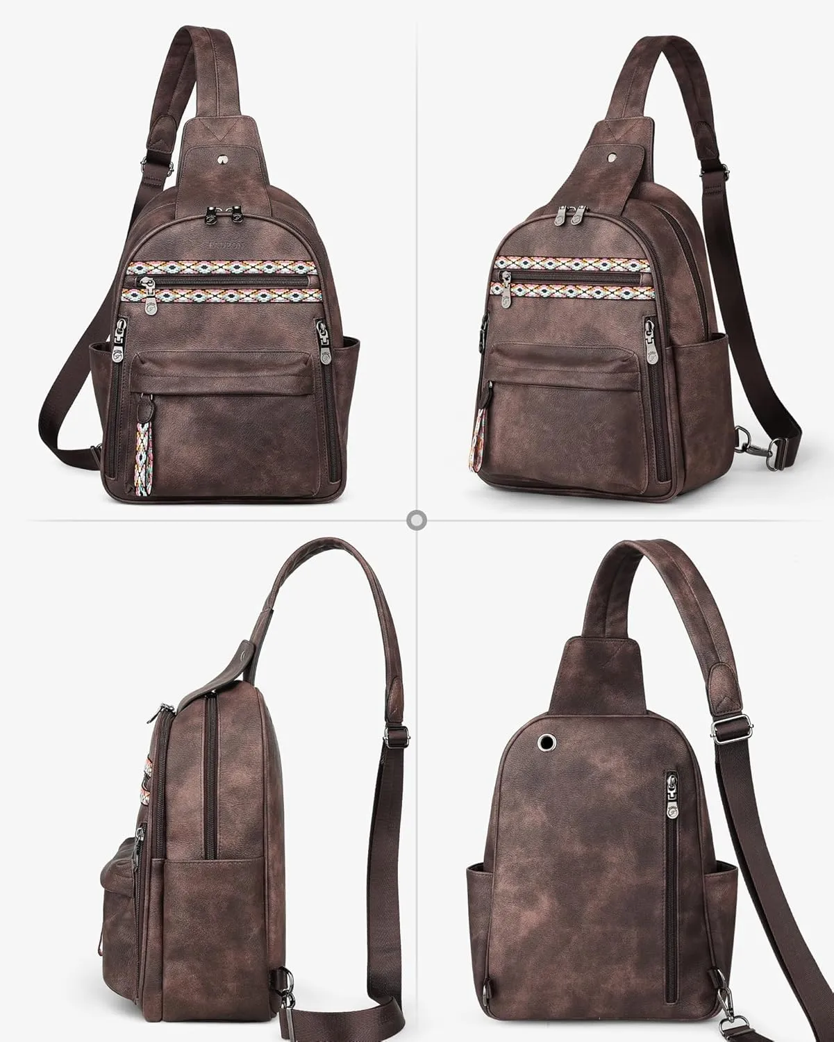FADEON Sling Bag for Women Large Crossbody Purse Sling Backpack PU Leather Designer Anti Theft Sling Bags 4 RFID Card Slot