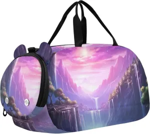 Fantasy Waterfall Duffle Bag for Girl, Sports Duffle Gym Bags with Shoe Compartment, Personalized Overnight Bag Travel Weekender for Kids