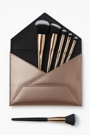 F.A.R.A.H. Gold Collection Brush Set - 6-Piece Makeup Brush Set with Travel Pouch - 100% Vegan, Synthetic Bristles, Brass Ferrule