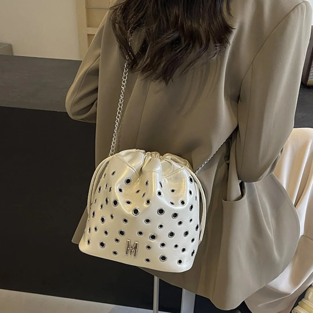 Fashionable Studded Crossbody Bag with Chain Strap,Shoulder & Bucket Bag for Women, PU Material,Gift Choice