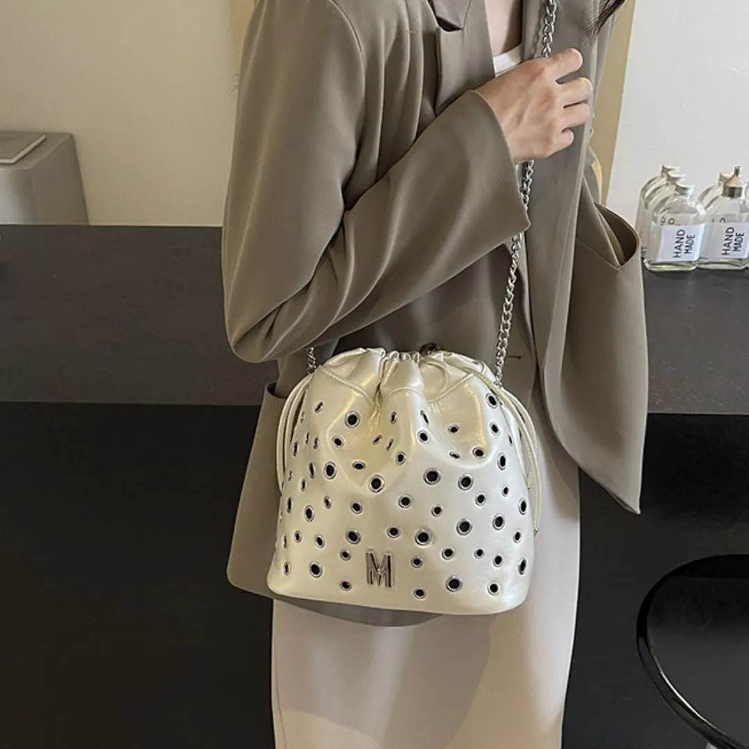 Fashionable Studded Crossbody Bag with Chain Strap,Shoulder & Bucket Bag for Women, PU Material,Gift Choice