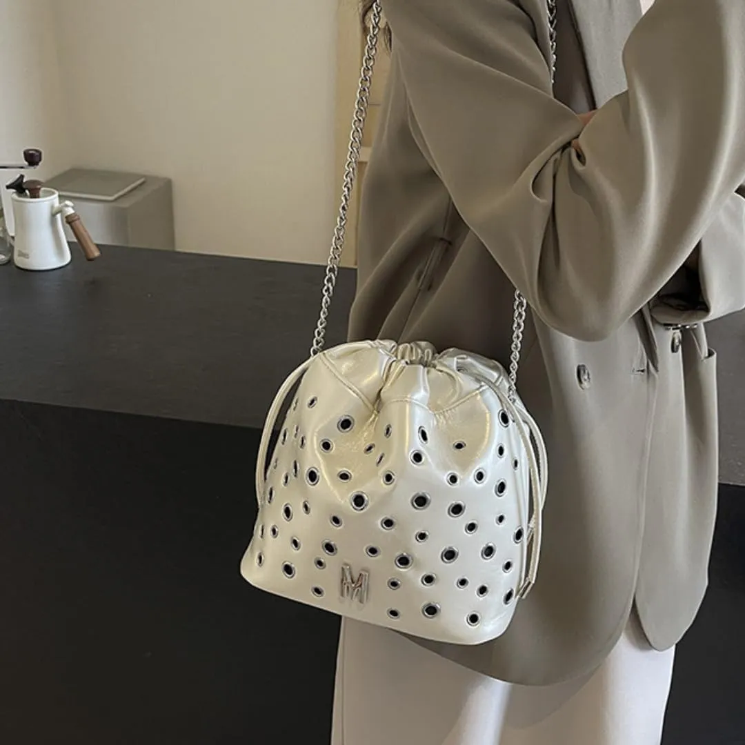 Fashionable Studded Crossbody Bag with Chain Strap,Shoulder & Bucket Bag for Women, PU Material,Gift Choice
