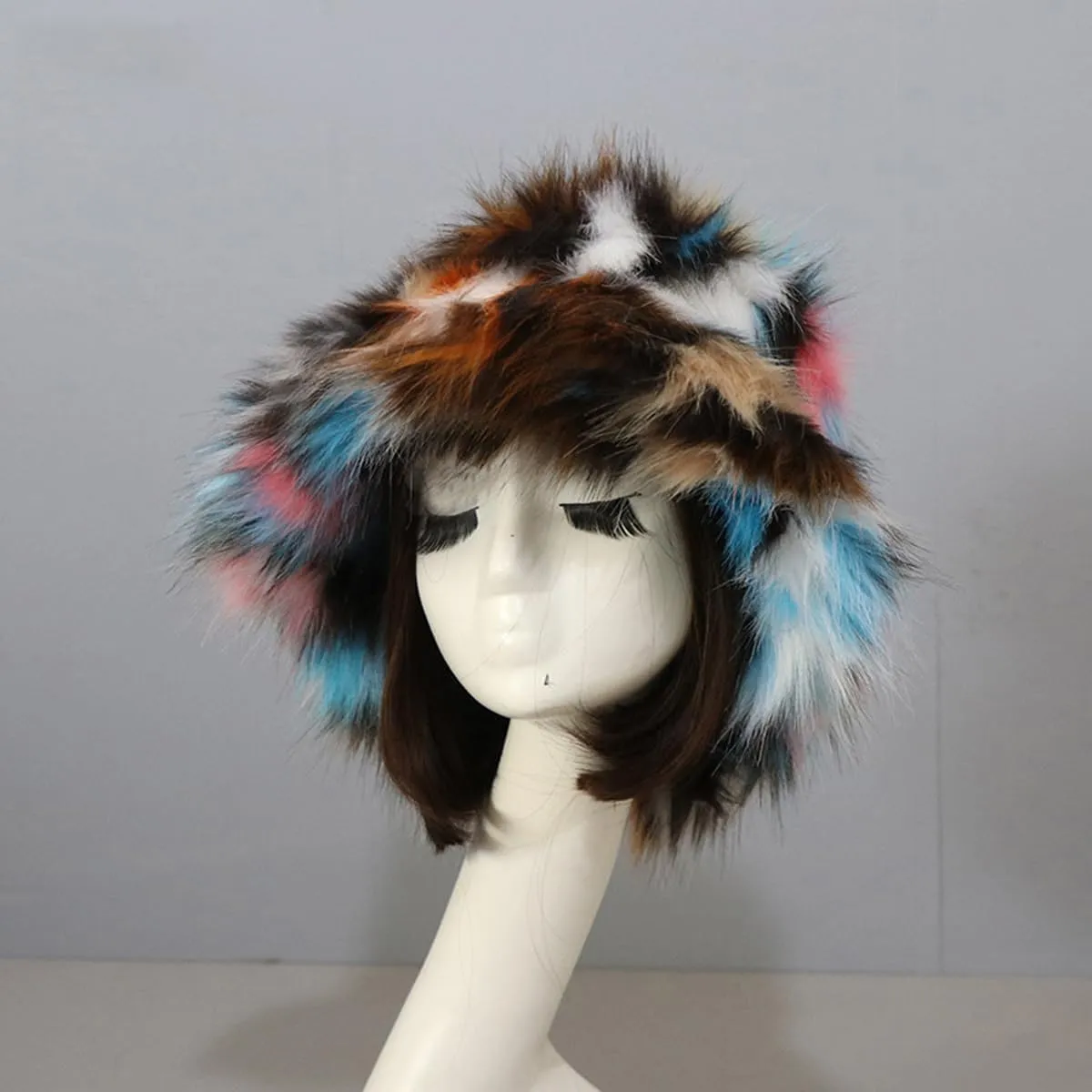 Faux Fur Bucket Hats Winter Warm Wide Brim Fisherman Cap for Women Fluffy Fuzzy Bucket Hat